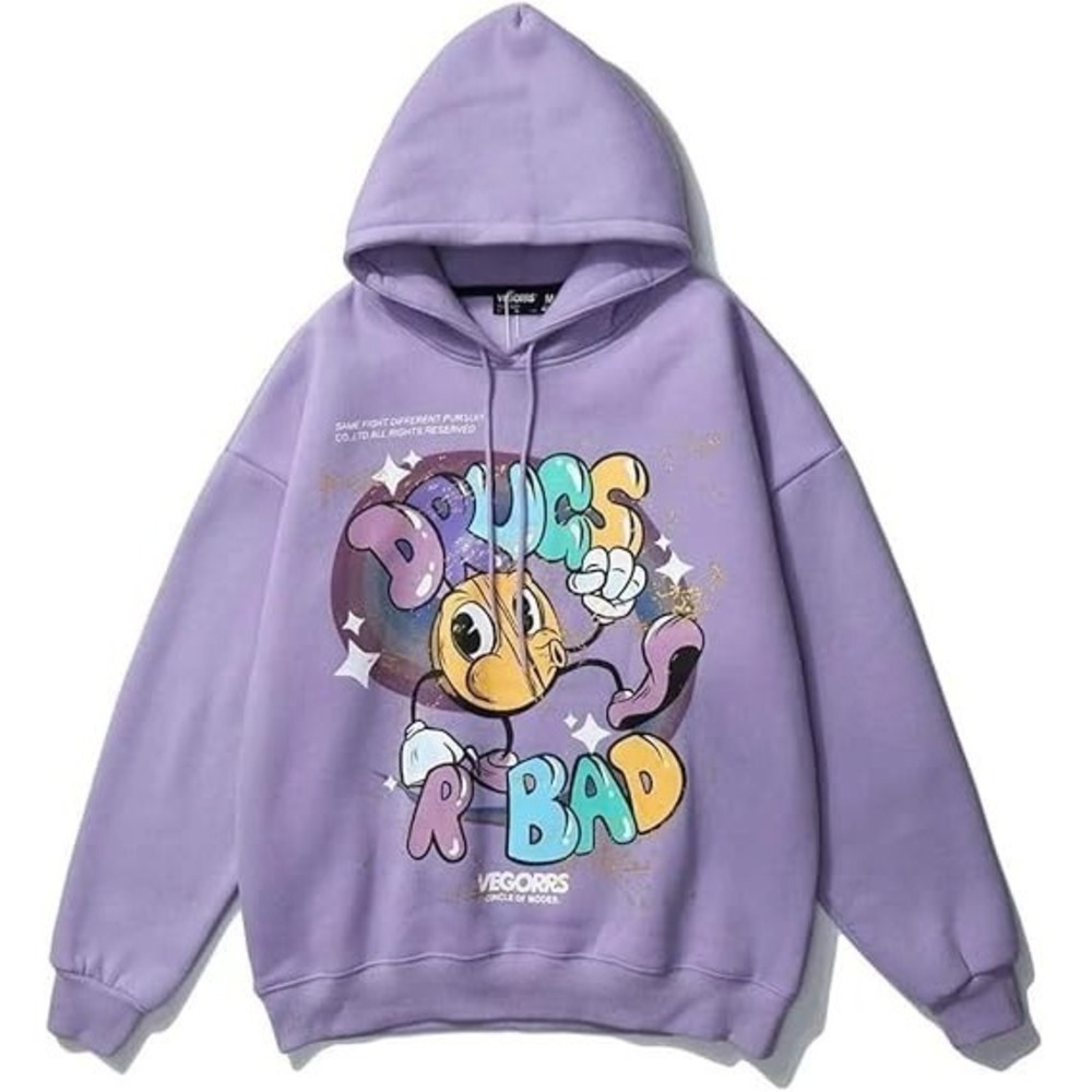 Drugs R Bad‎ Sweatshirt Hooded Long-Sleeved Sweater - Purple - (Large)